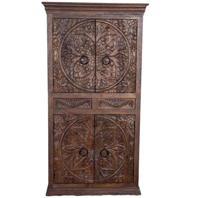 Furnishiaa Solid Wood Armoire with Carving - Furnishiaa -  - 