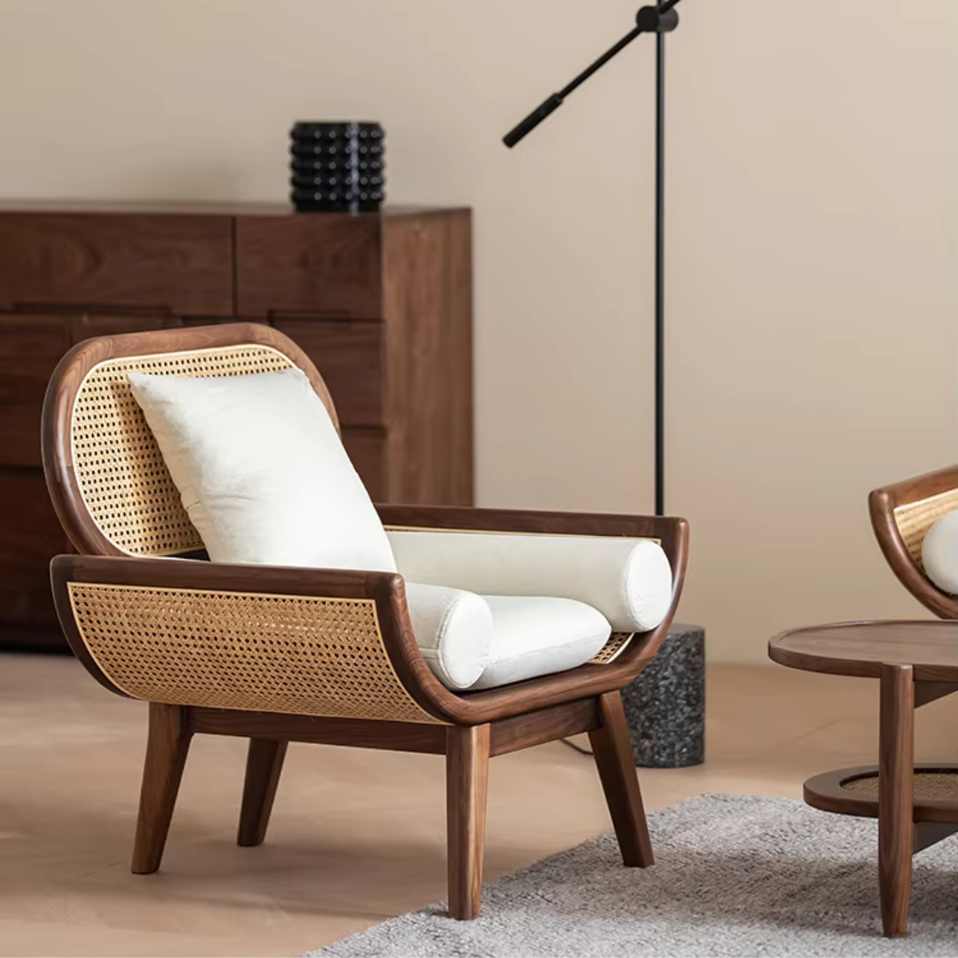 Furnishiaa Solid Wood Curve Handle Natural Cane Sofa - Furnishiaa -  - 