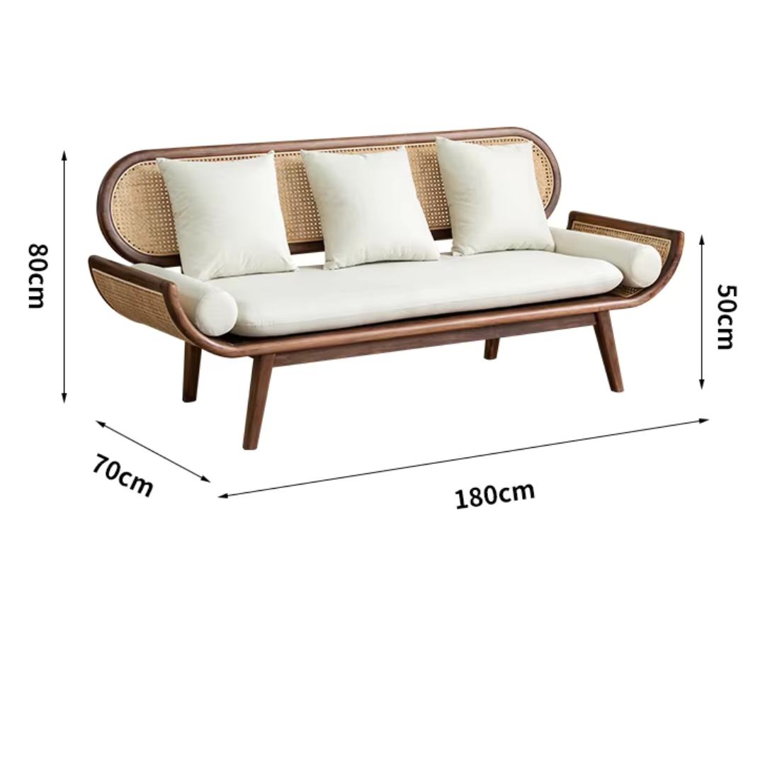 Furnishiaa Solid Wood Curve Handle Natural Cane Sofa