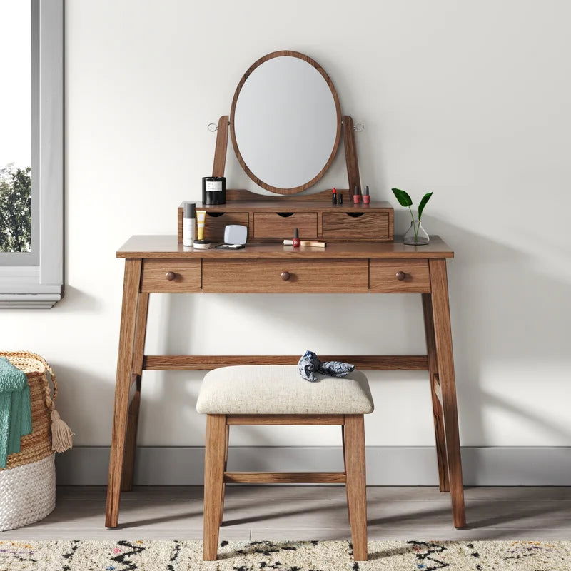 Furnishiaa Solid Wood Dressing Table with Stool - Furnishiaa -  - 