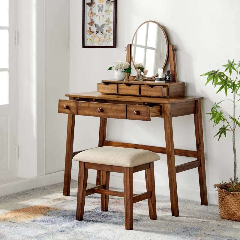 Furnishiaa Solid Wood Dressing Table with Stool - Furnishiaa -  - 