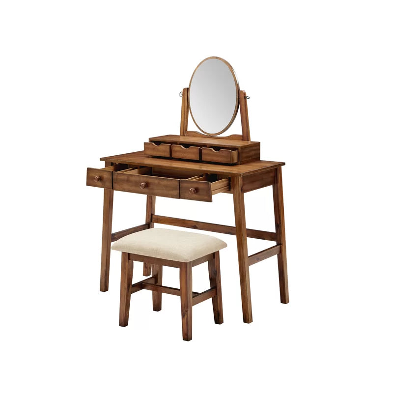 Furnishiaa Solid Wood Dressing Table with Stool - Furnishiaa -  - 