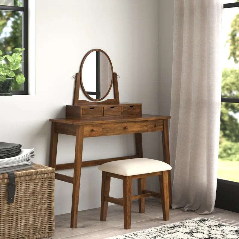 Furnishiaa Solid Wood Dressing Table with Stool - Furnishiaa -  - 