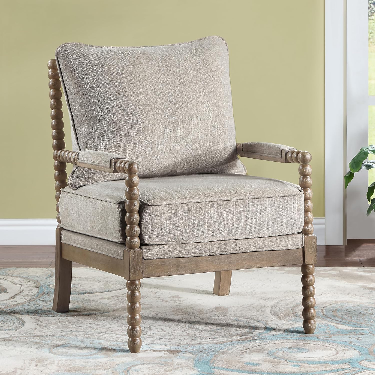 Furnishiaa Solid Wood Frame Linen Fabric Spindle Accent Chair - Furnishiaa -  - 
