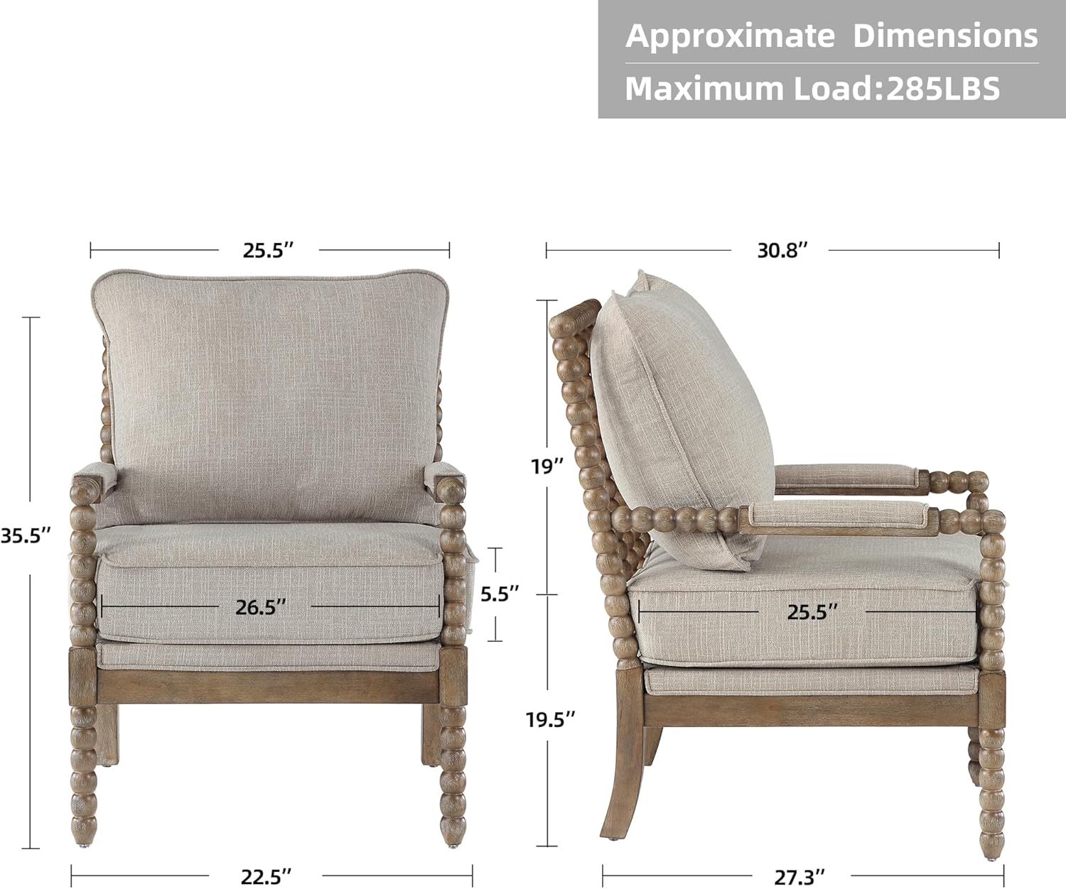Furnishiaa Solid Wood Frame Linen Fabric Spindle Accent Chair - Furnishiaa -  - 