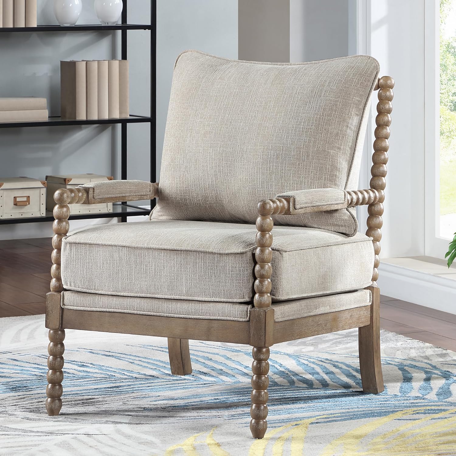 Furnishiaa Solid Wood Frame Linen Fabric Spindle Accent Chair - Furnishiaa -  - 