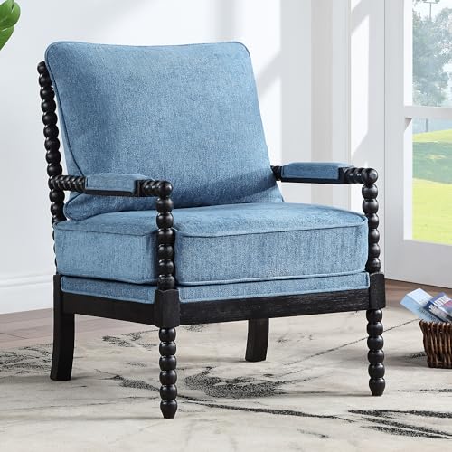 Furnishiaa Solid Wood Frame Linen Fabric Spindle Accent Chair - Furnishiaa -  - 