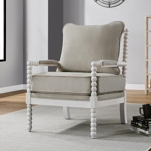 Furnishiaa Solid Wood Frame Linen Fabric Spindle Accent Chair - Furnishiaa -  - 