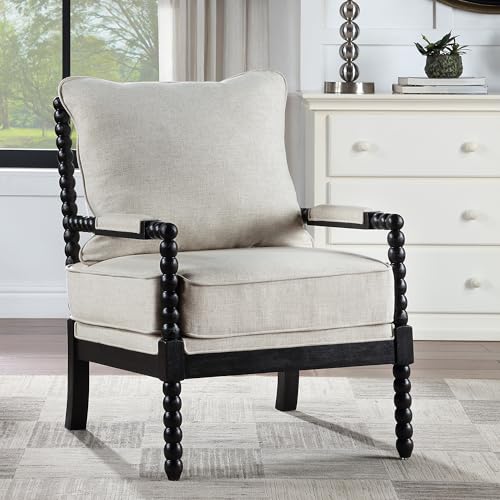 Furnishiaa Solid Wood Frame Linen Fabric Spindle Accent Chair - Furnishiaa -  - 