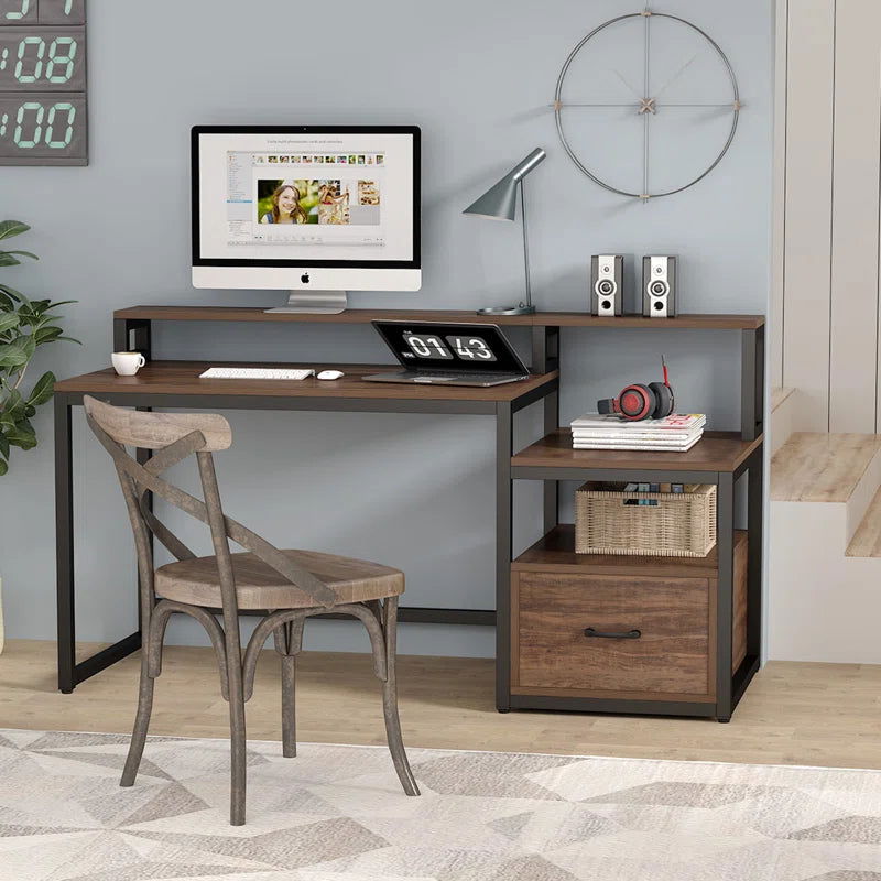 Furnishiaa Solid Wood Iron Study Table with Drawer - Furnishiaa -  - 