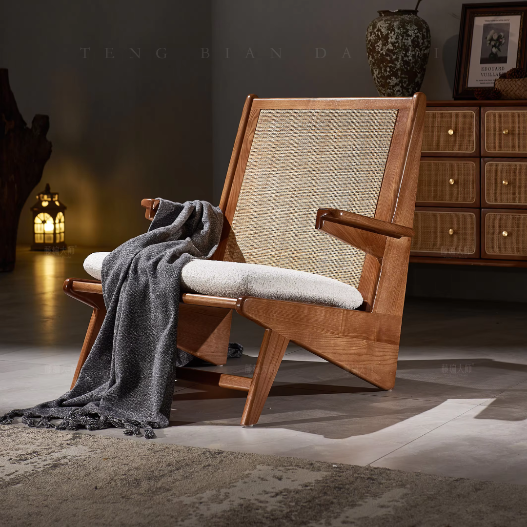 Furnishiaa Solid Wood Natural Rattan Arm Chair - Furnishiaa -  - 