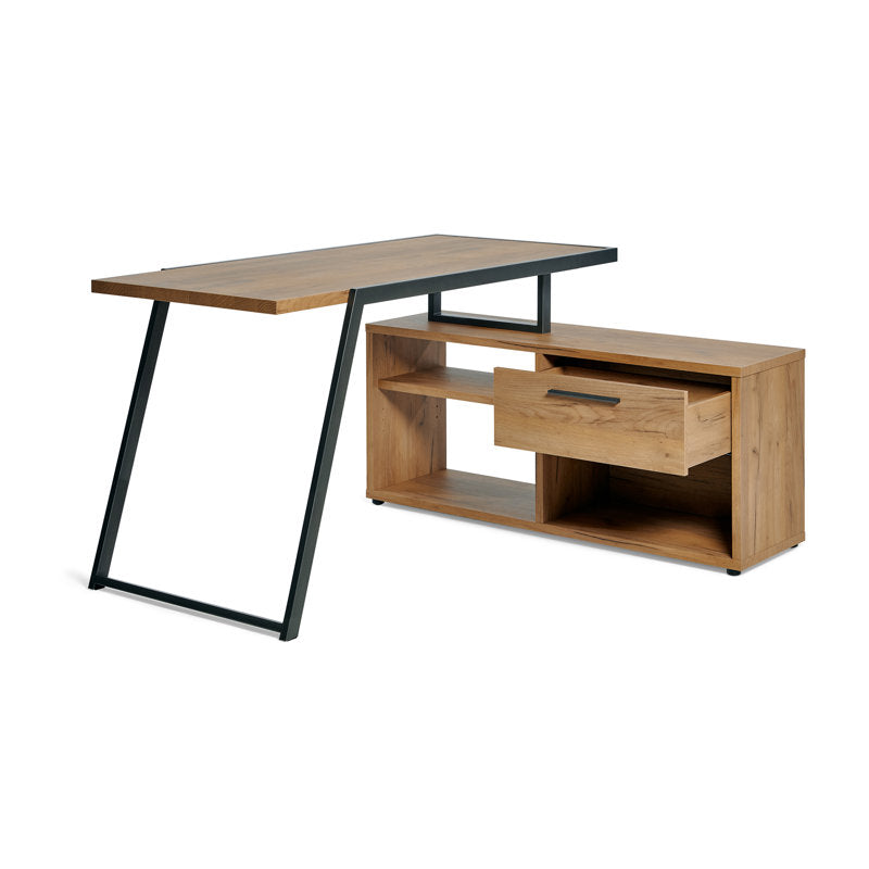 Furnishiaa Solid Wood Sleek Metal Frame L Shaped Desk - Furnishiaa -  - 