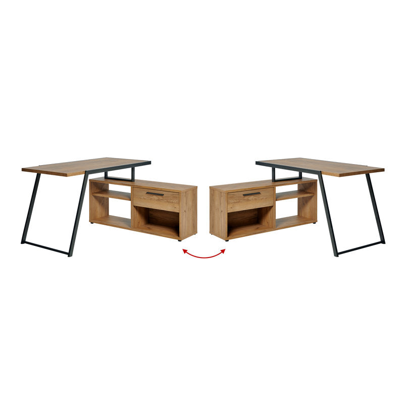 Furnishiaa Solid Wood Sleek Metal Frame L Shaped Desk - Furnishiaa -  - 