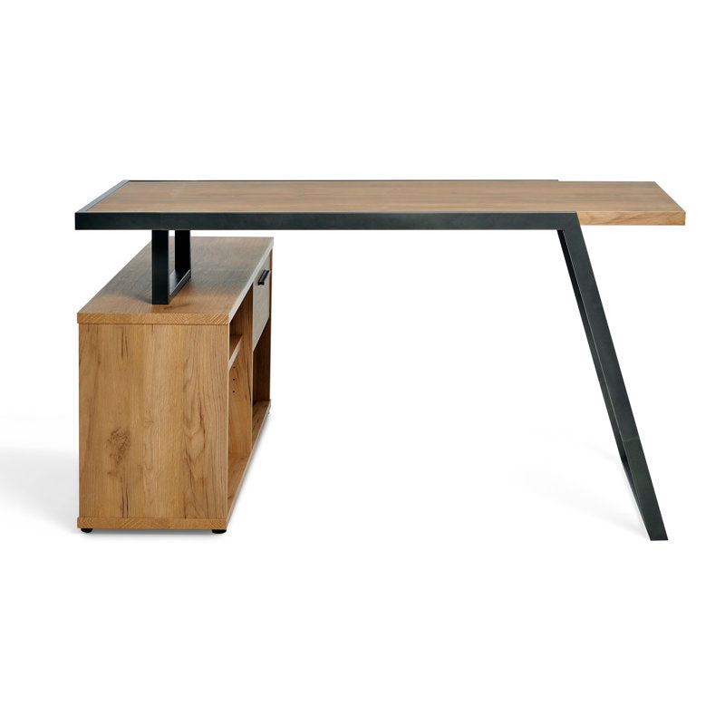 Furnishiaa Solid Wood Sleek Metal Frame L Shaped Desk - Furnishiaa -  - 