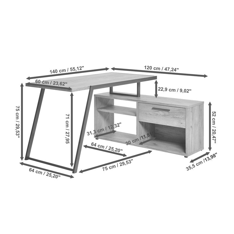 Furnishiaa Solid Wood Sleek Metal Frame L Shaped Desk - Furnishiaa -  - 