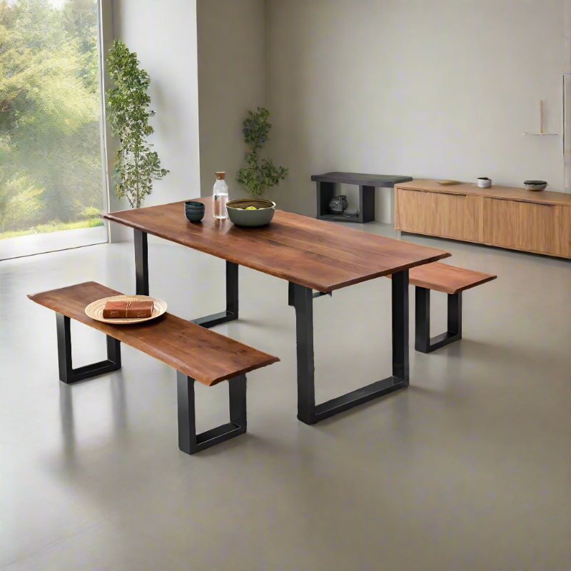 Furnishiaa Solid Wood Top Metal Base Frame Dining Table - Furnishiaa -  - 