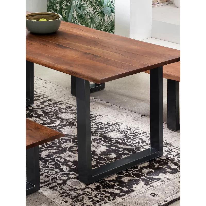 Furnishiaa Solid Wood Top Metal Base Frame Dining Table - Furnishiaa -  - 