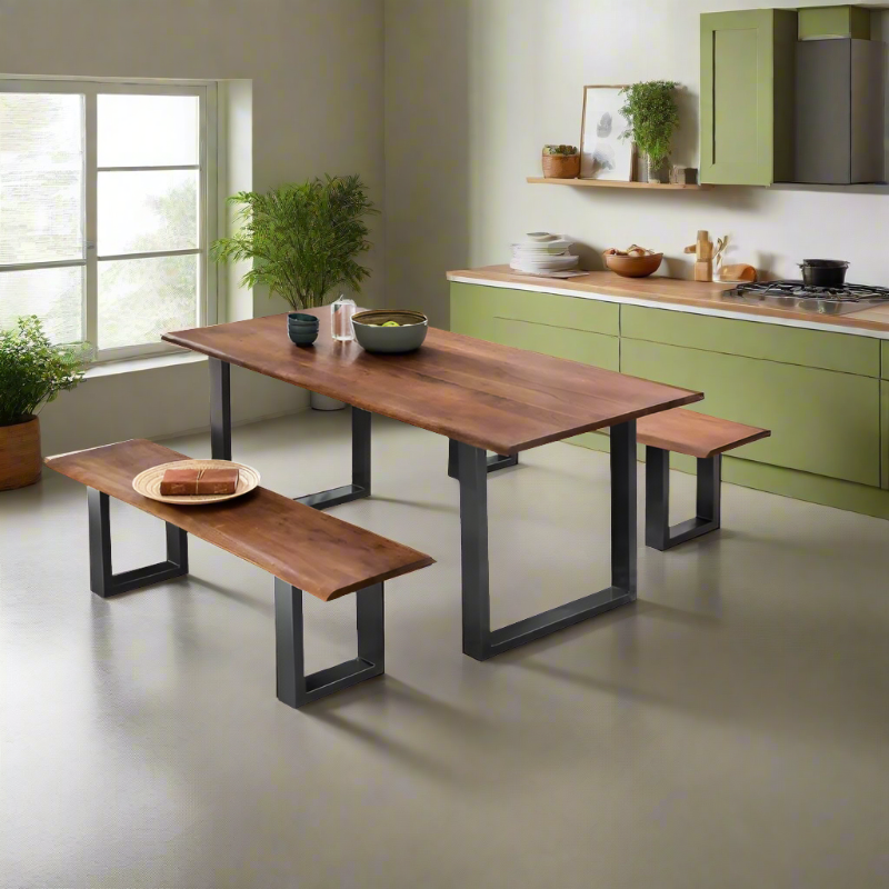 Furnishiaa Solid Wood Top Metal Base Frame Dining Table - Furnishiaa -  - 