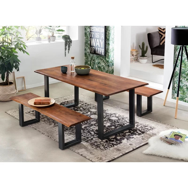 Furnishiaa Solid Wood Top Metal Base Frame Dining Table - Furnishiaa -  - 