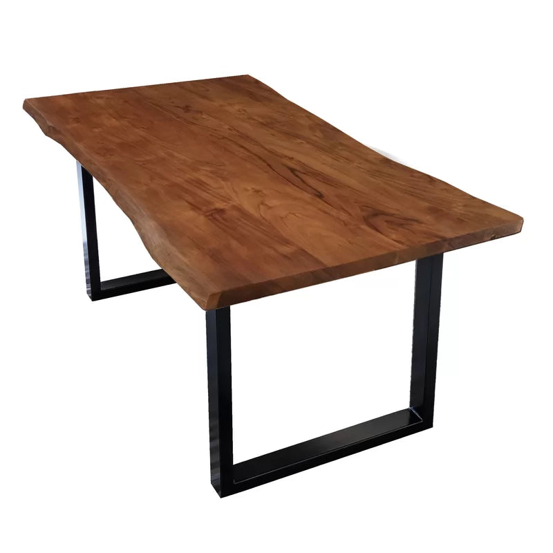 Furnishiaa Solid Wood Top Metal Base Frame Dining Table - Furnishiaa -  - 