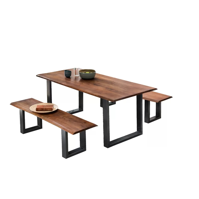 Furnishiaa Solid Wood Top Metal Base Frame Dining Table - Furnishiaa -  - 