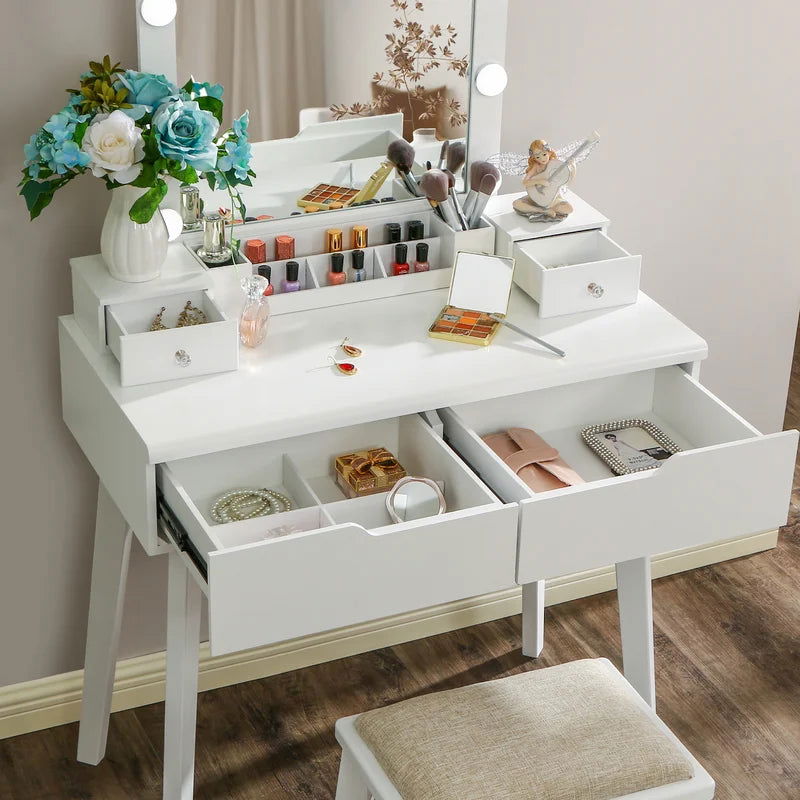 Furnishiaa Solid Wood Vanity With Stool and Mirror - Furnishiaa -  - 