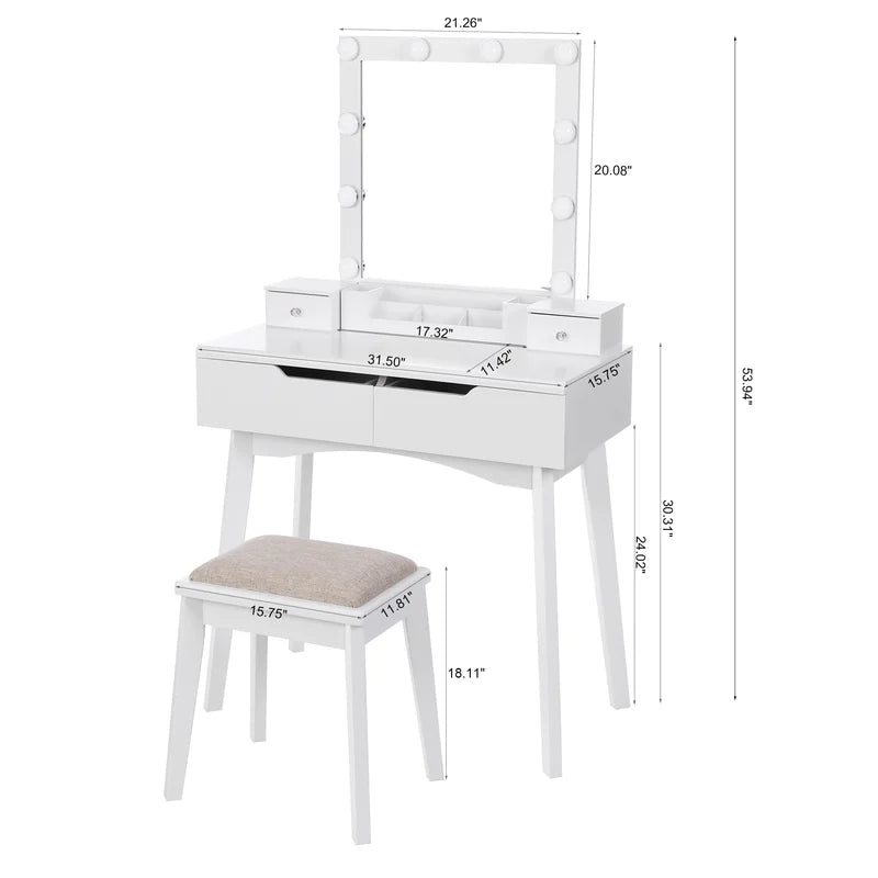 Furnishiaa Solid Wood Vanity With Stool and Mirror - Furnishiaa -  - 