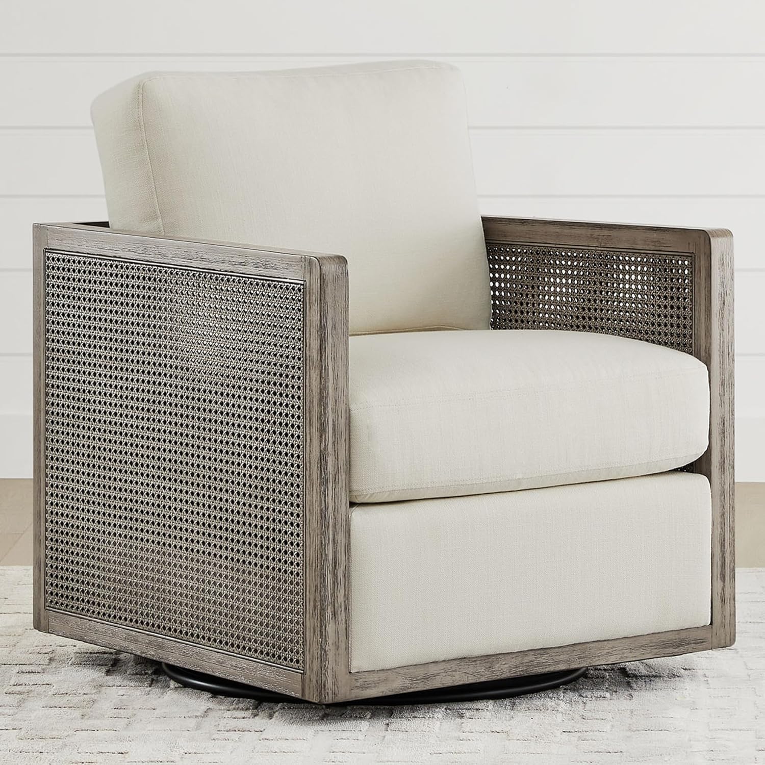 Furnishiaa Swivel Solid Wood Rattan Arm Accent Chair - Furnishiaa -  - 
