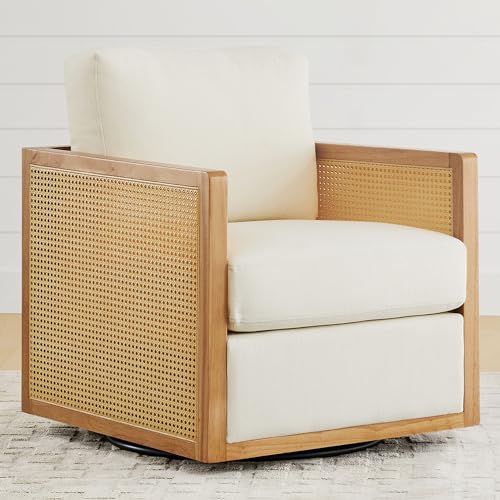 Furnishiaa Swivel Solid Wood Rattan Arm Accent Chair - Furnishiaa -  - 