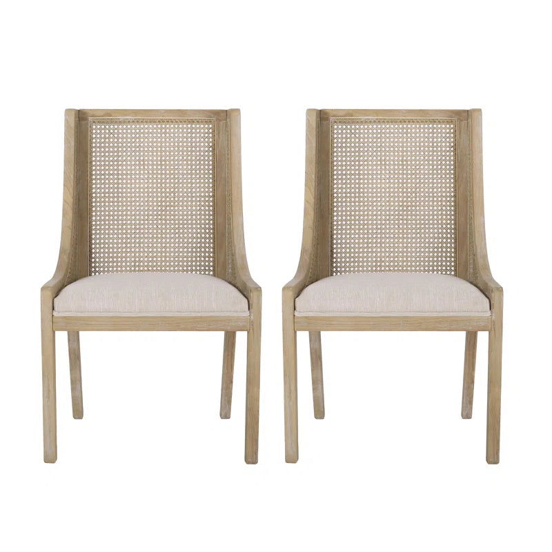 Furnishiaa Upholstered Distressed Side Chair With Natural Cane Set Of 2 - Furnishiaa -  - 