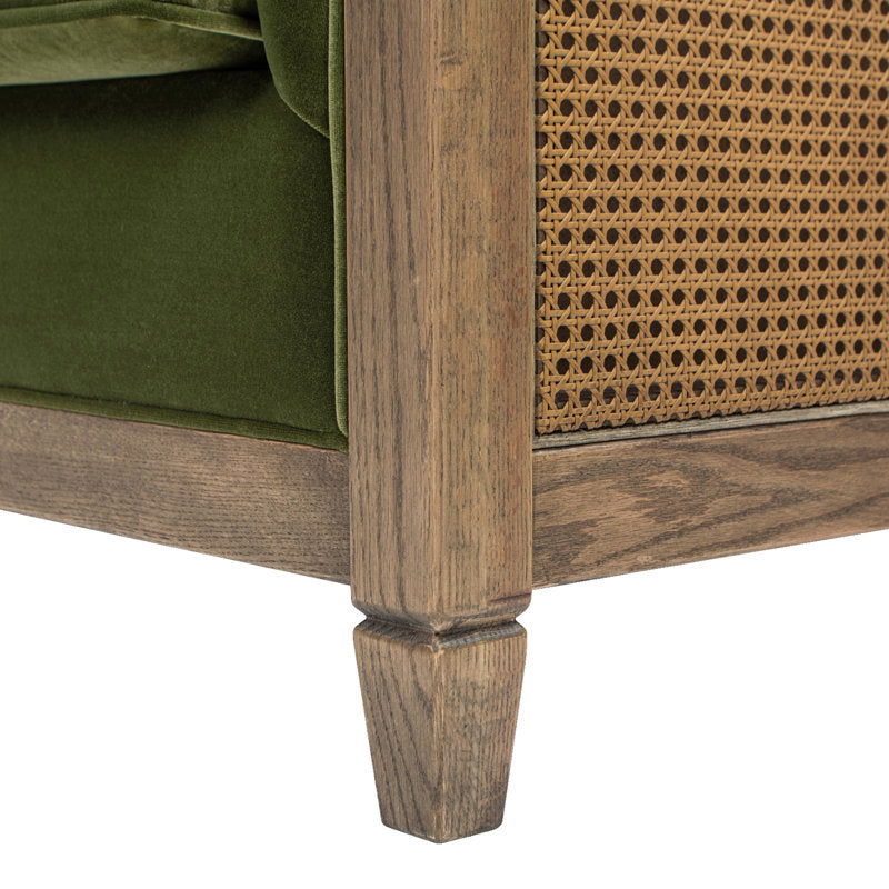 Furnishiaa Upholstered Sofa with Natural Cane and Olive Velvet - Furnishiaa -  - 