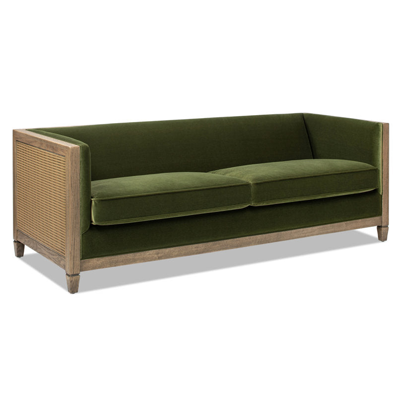 Furnishiaa Upholstered Sofa with Natural Cane and Olive Velvet - Furnishiaa -  - 