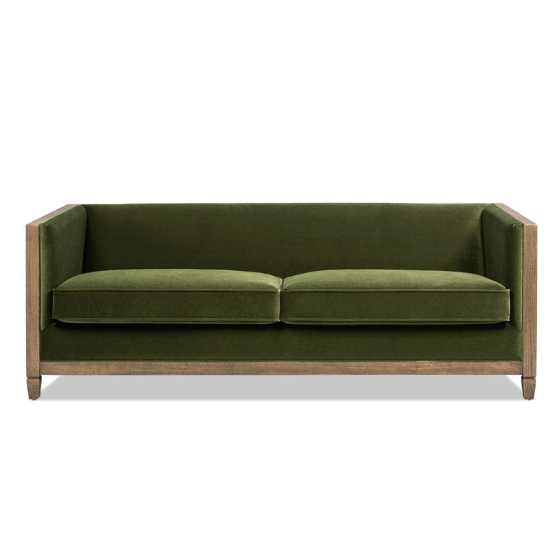 Furnishiaa Upholstered Sofa with Natural Cane and Olive Velvet - Furnishiaa -  - 