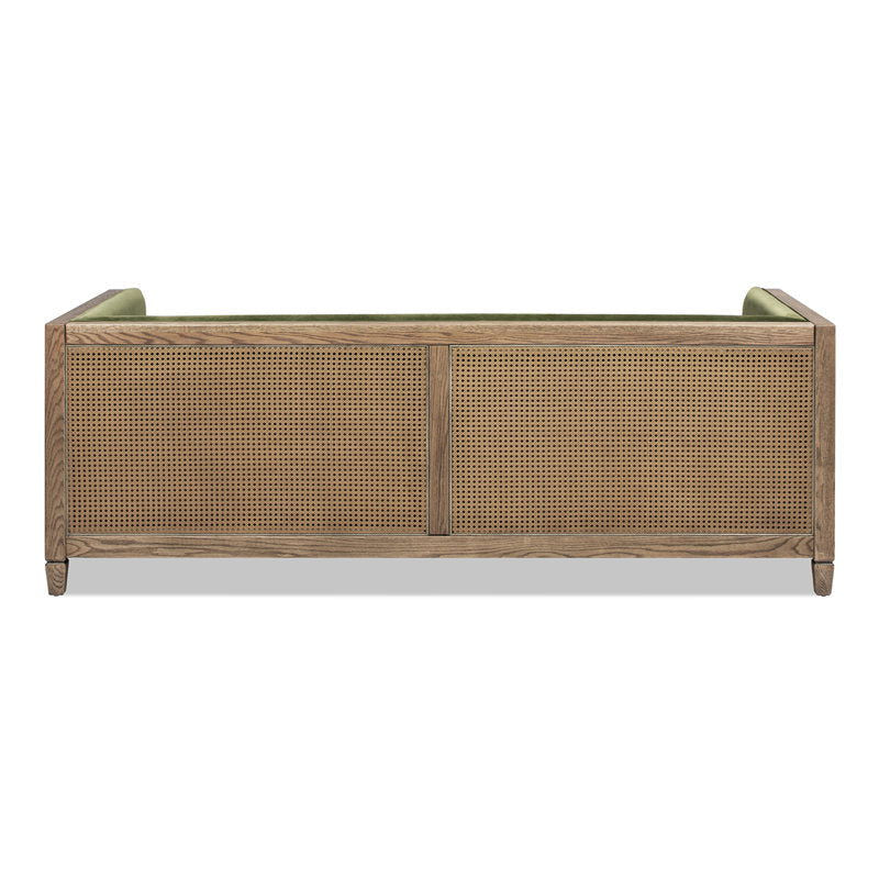 Furnishiaa Upholstered Sofa with Natural Cane and Olive Velvet - Furnishiaa -  - 