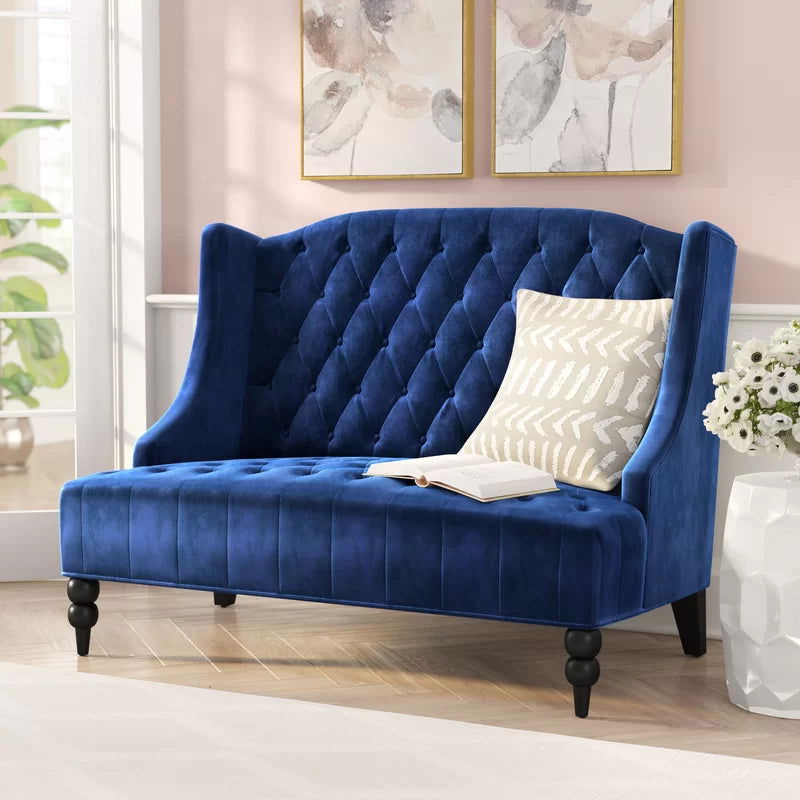 Furnishiaa Velvet Blue Love Seat - Furnishiaa -  - 