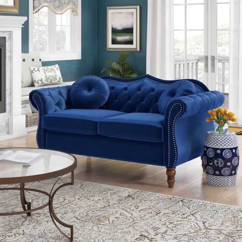 Furnishiaa Velvet Blue Love Sofa For Living Room