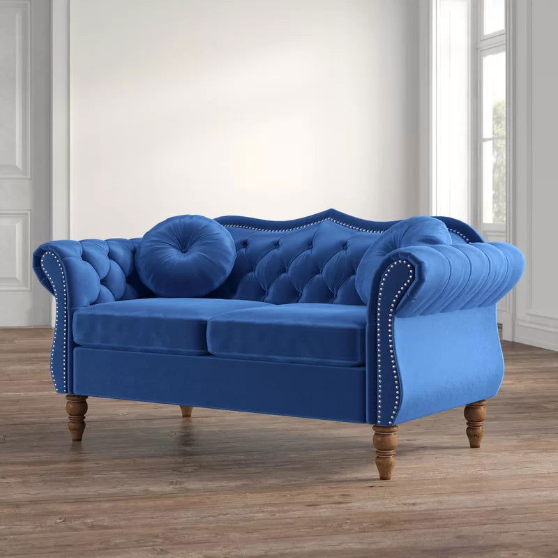 Furnishiaa Velvet Blue Love Sofa For Living Room - Furnishiaa -  - 