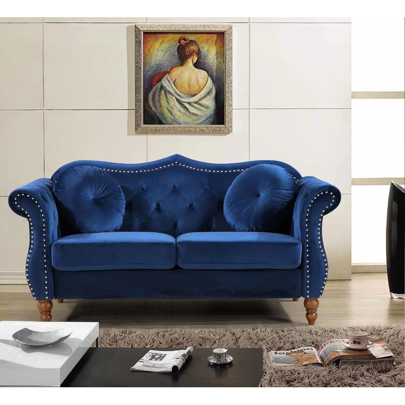 Furnishiaa Velvet Blue Love Sofa For Living Room - Furnishiaa -  - 