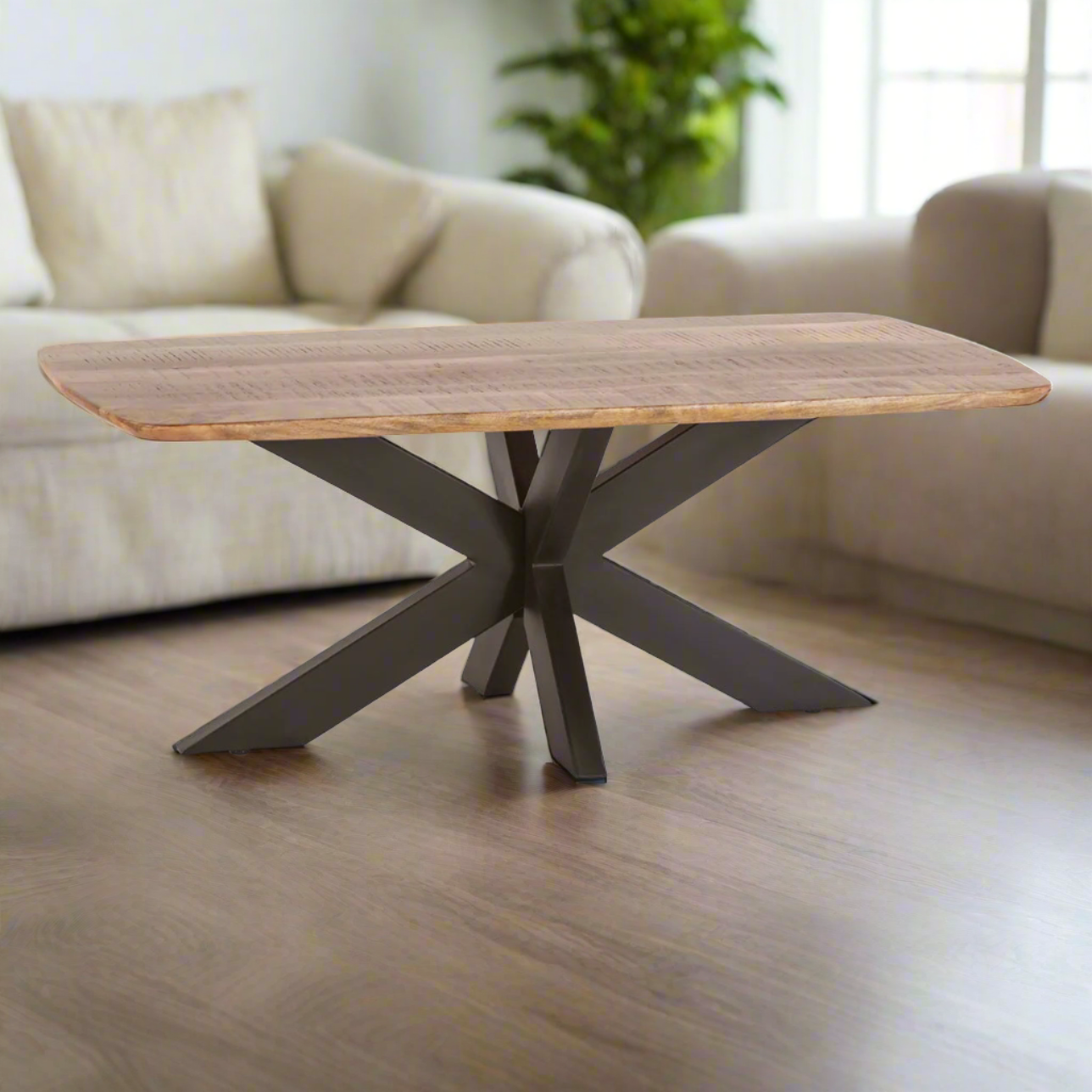 Furnishiaa X Shaped Solid Wood & Iron Coffee Table - Furnishiaa -  - 