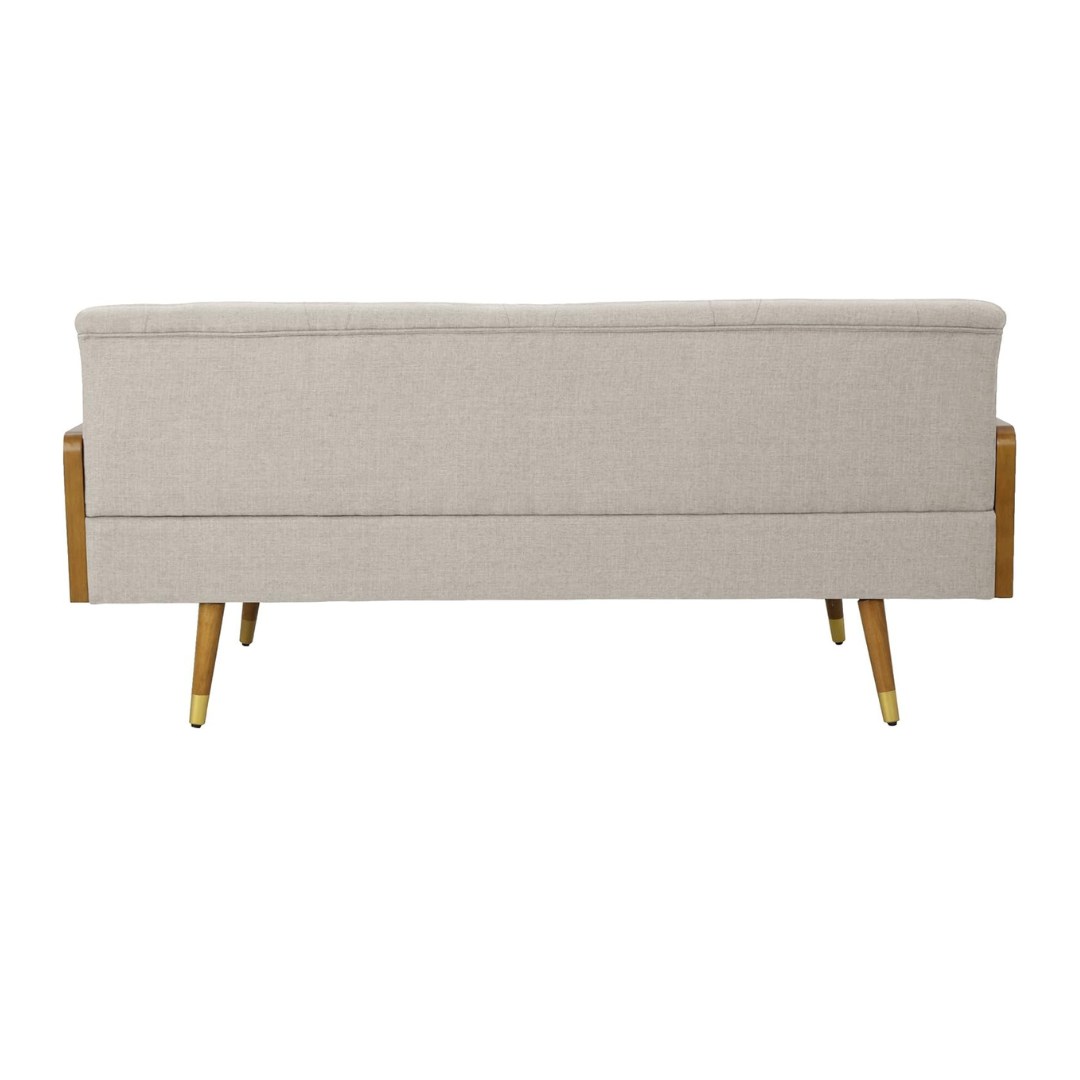 Furnishiaa Solid Wood Mid Century Modern Tufted Fabric Sofa, Beige