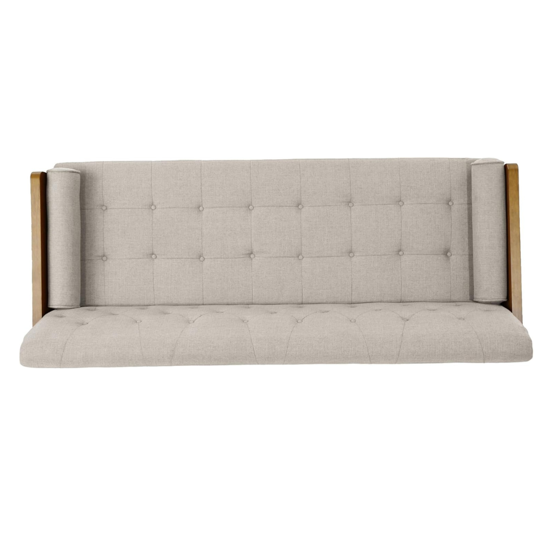 Furnishiaa Solid Wood Mid Century Modern Tufted Fabric Sofa, Beige