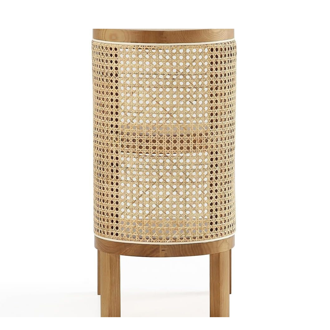 Furnishiaa Natural Rattan Bedside End Table with 2 Shelf Storage, Set of 2, Natural Cane