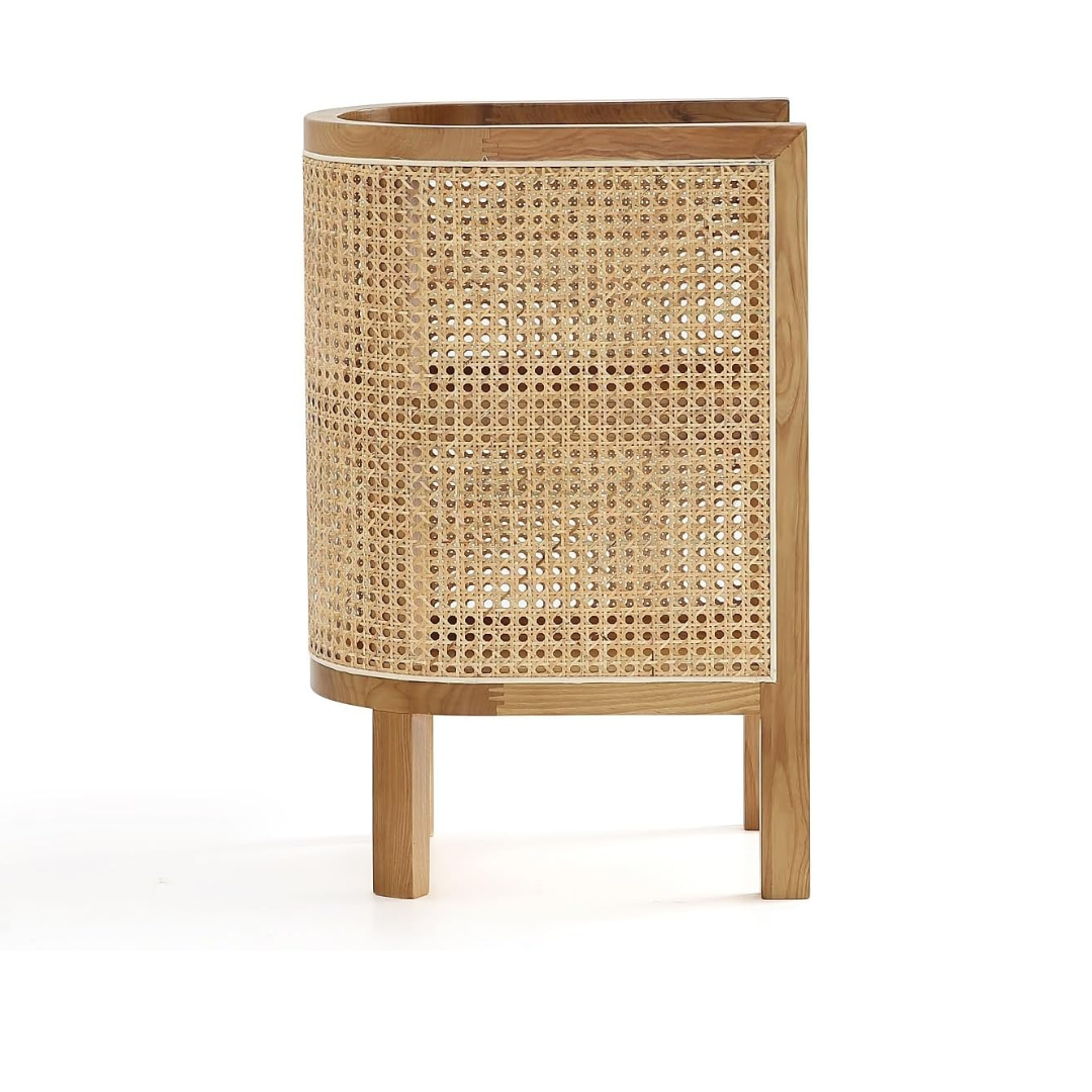 Furnishiaa Natural Rattan Bedside End Table with 2 Shelf Storage, Set of 2, Natural Cane