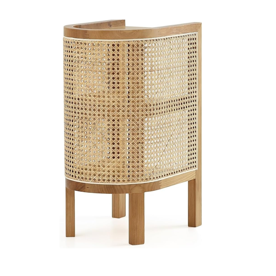 Furnishiaa Natural Rattan Bedside End Table with 2 Shelf Storage, Set of 2, Natural Cane