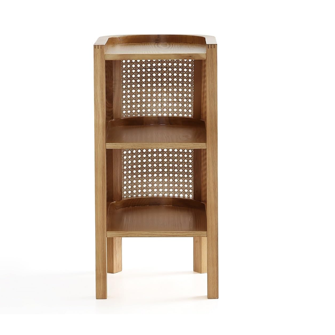 Furnishiaa Natural Rattan Bedside End Table with 2 Shelf Storage, Set of 2, Natural Cane
