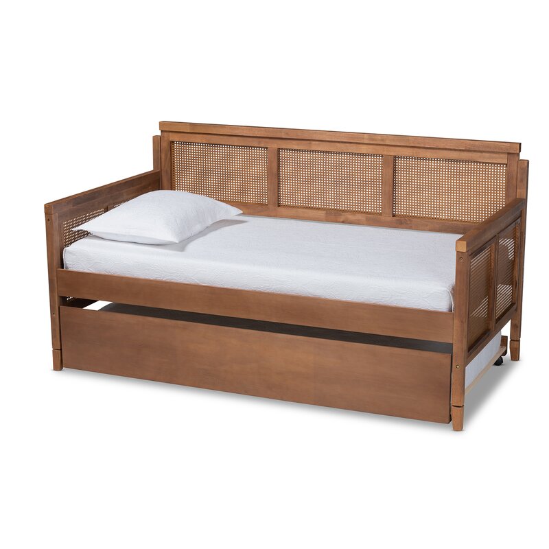 Solid Wood Upholstered Natural Cane Sofa Cum Bed