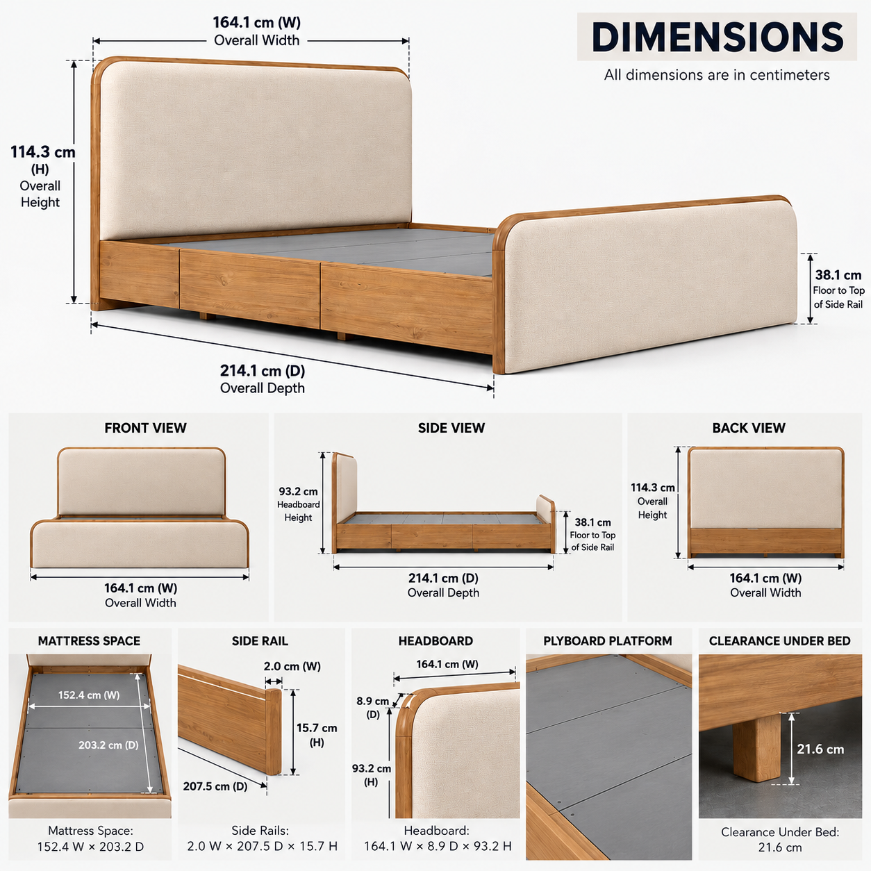 Furnishiaa Solid Sheesham Wood Upholstered Storage Bed with Drawers