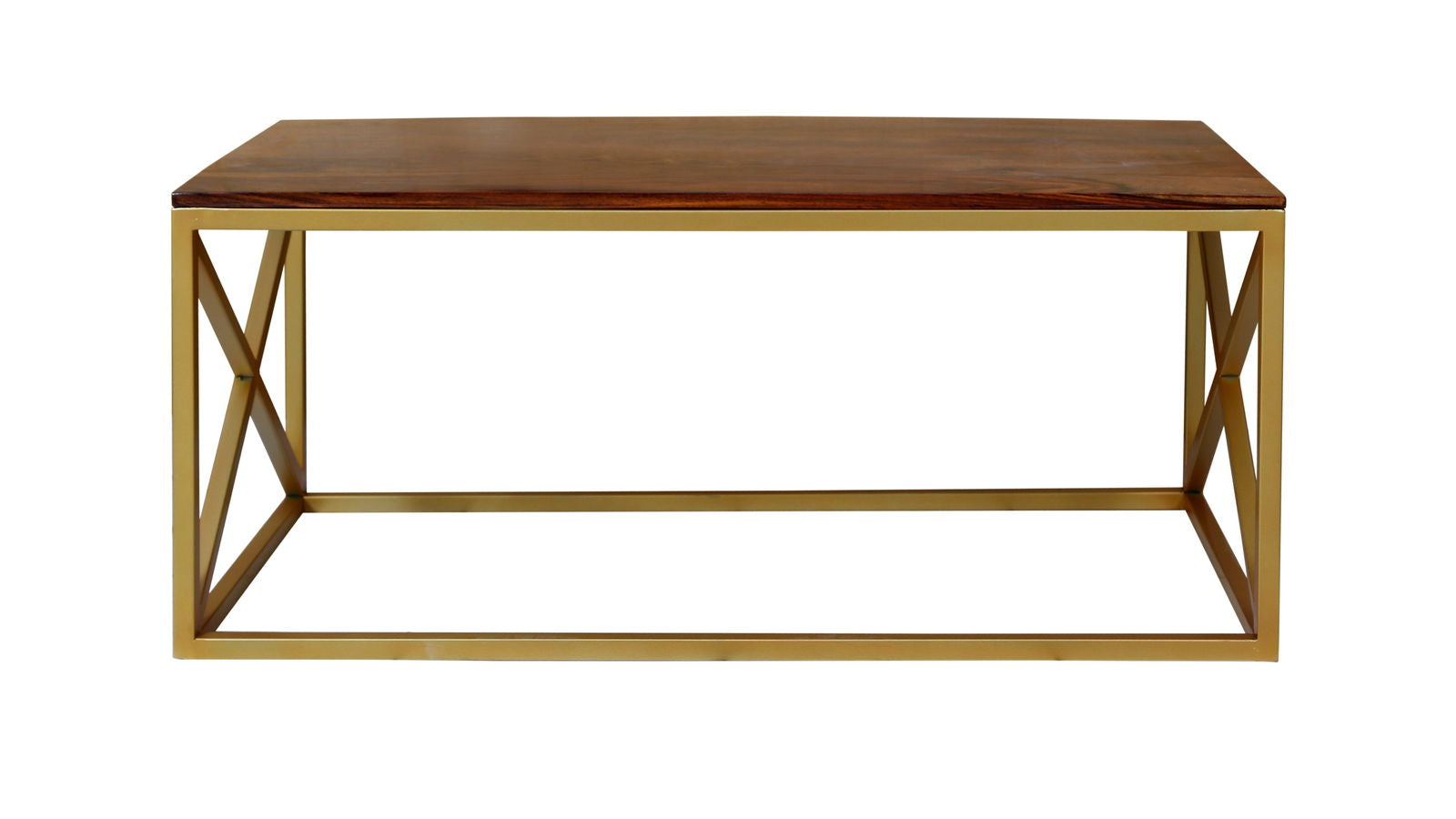 Iron Frame Solid Wood Center Coffee Table Gold for Living Room - Furnishiaa -  - 