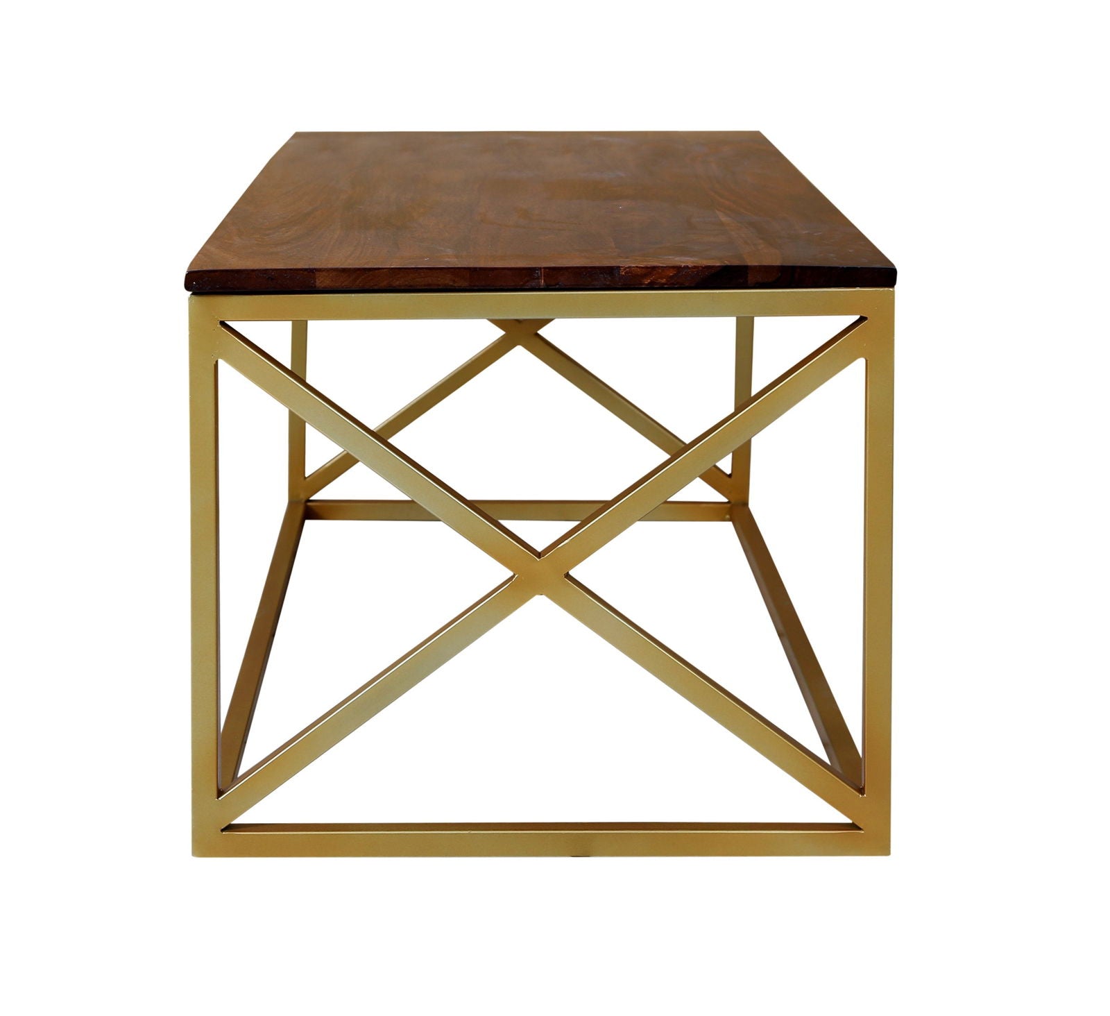 Iron Frame Solid Wood Center Coffee Table Gold for Living Room - Furnishiaa -  - 
