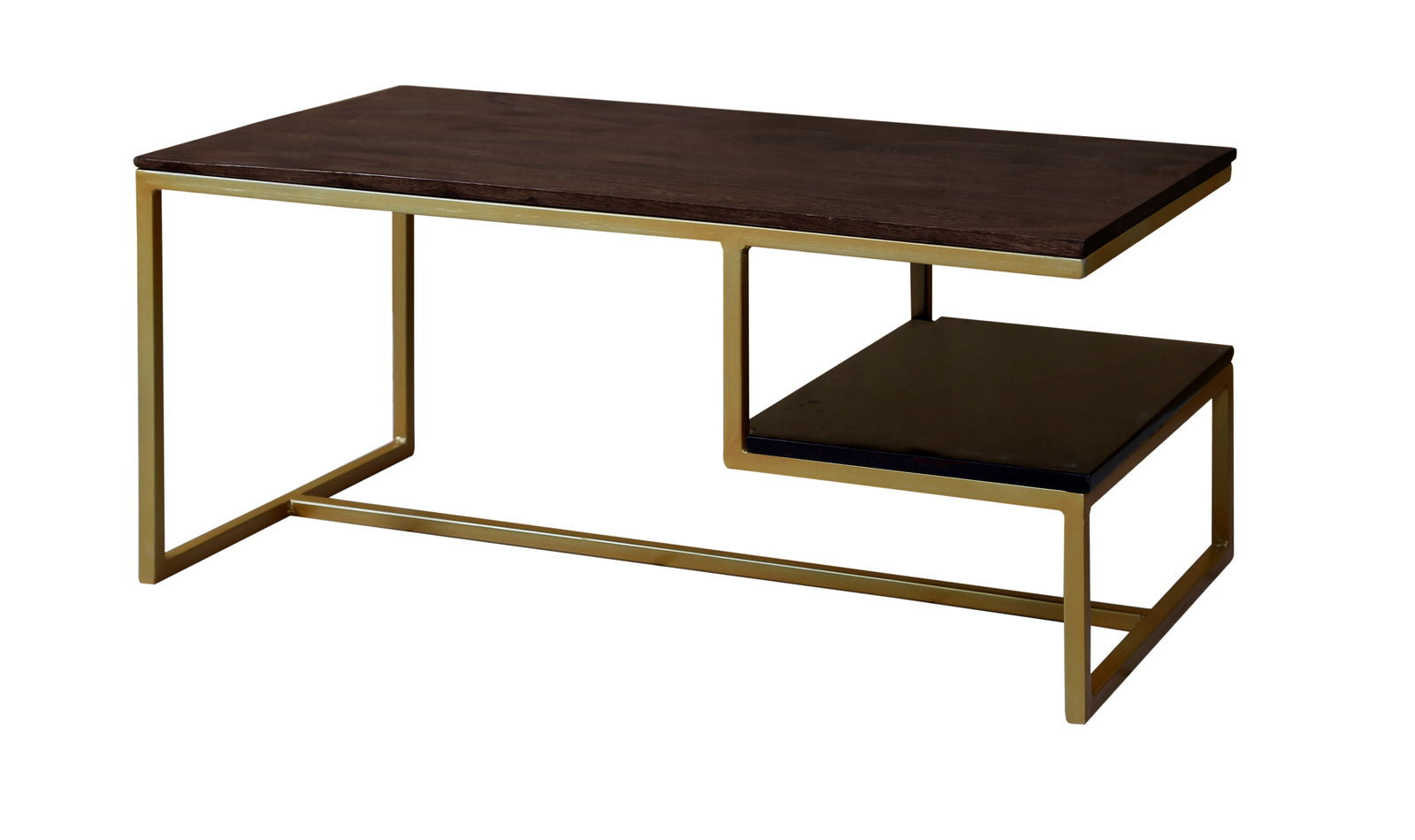 Iron Frame Solid Wood Center Coffee Table Gold for Living Room - Furnishiaa -  - 